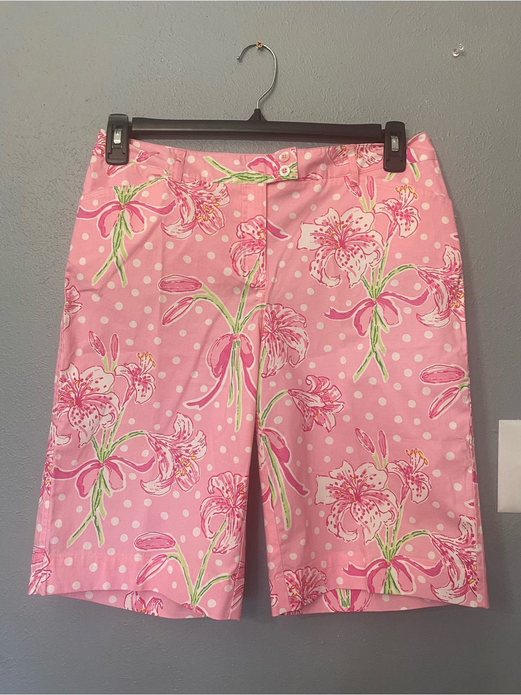 Lilly Pulitzer Pastel Pink Green Polka Dot Floral Bermudan Vtg. Shorts Resort